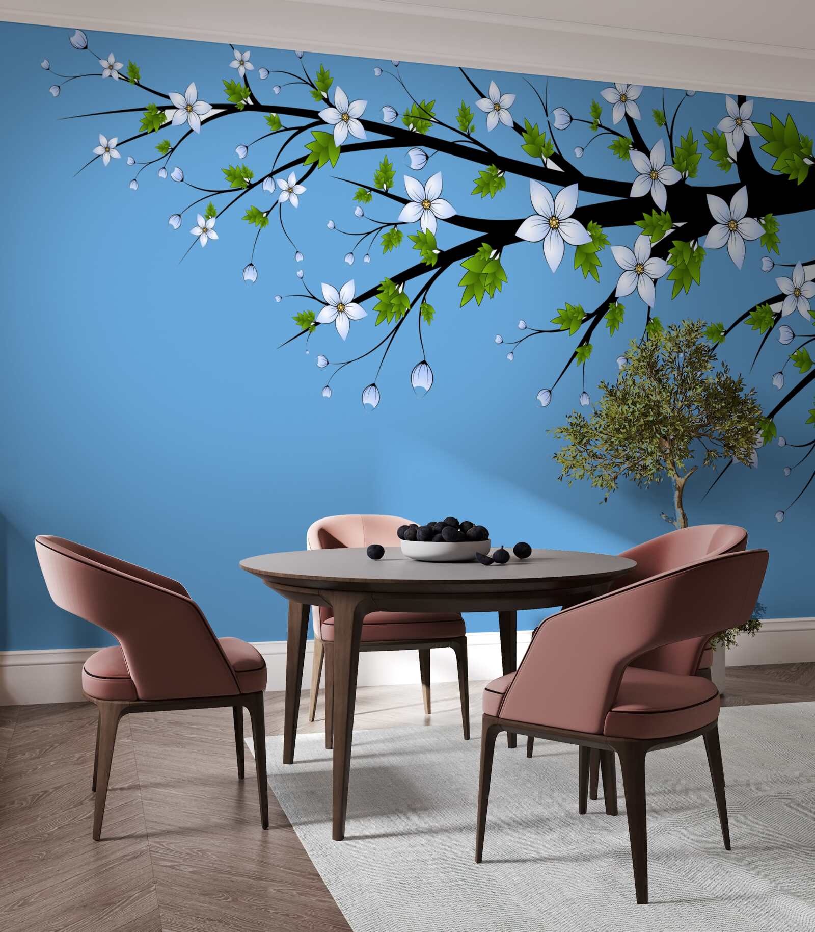 Fototapeta konárik, na ktorom sa otvárajú biele púčiky