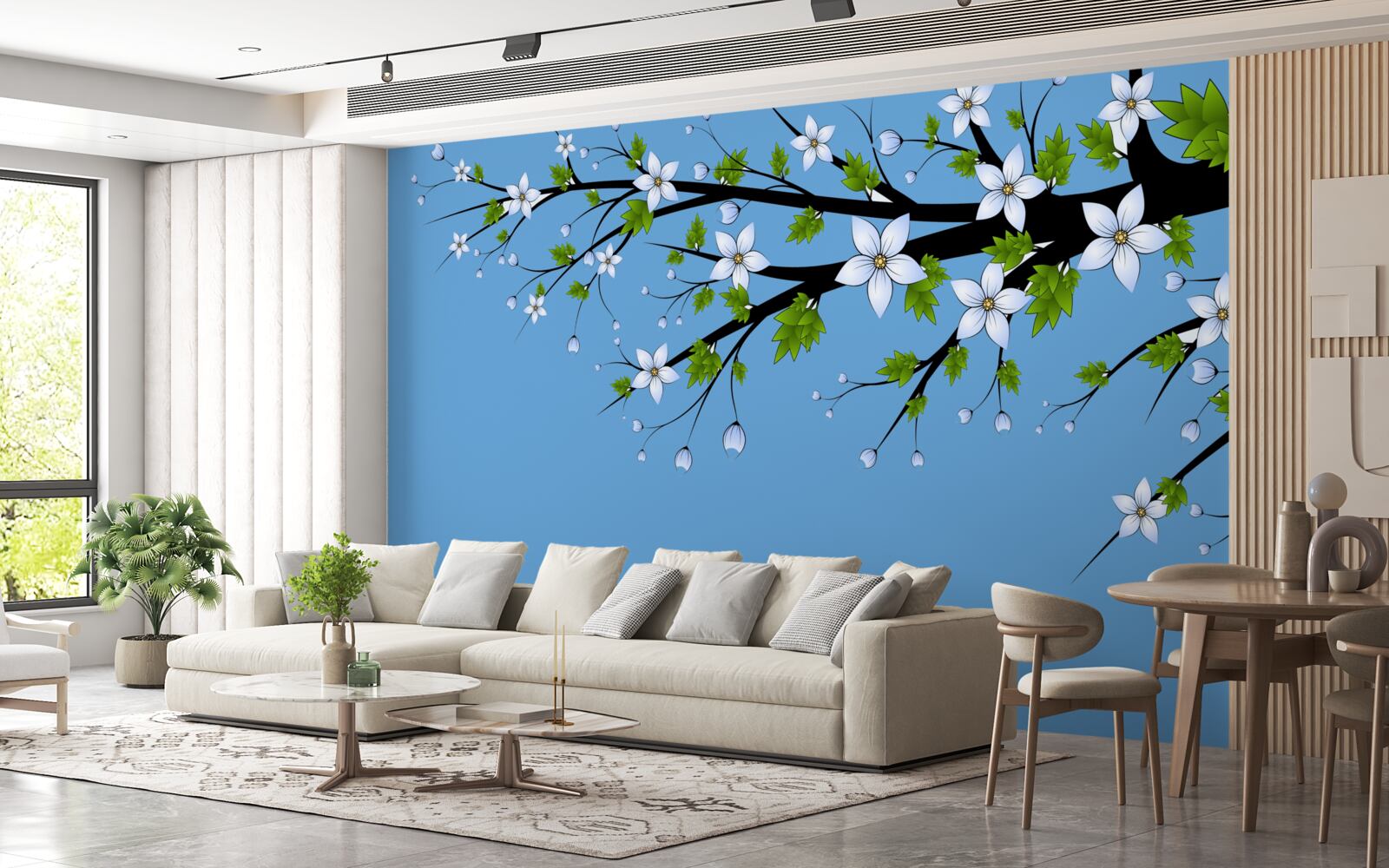 Fototapeta konárik, na ktorom sa otvárajú biele púčiky