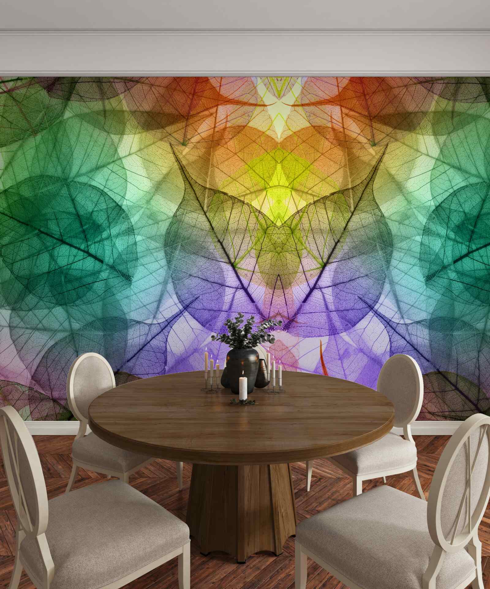 Fototapeta listy trblietajúce sa všetkými odtieňmi dúhy