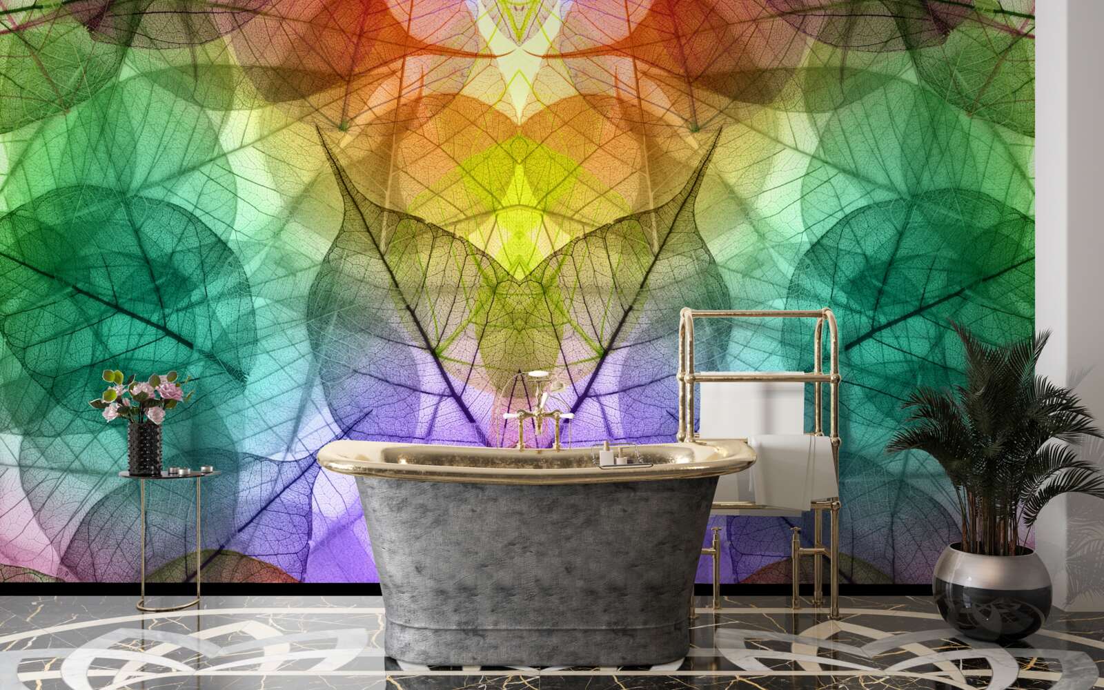 Fototapeta listy trblietajúce sa všetkými odtieňmi dúhy