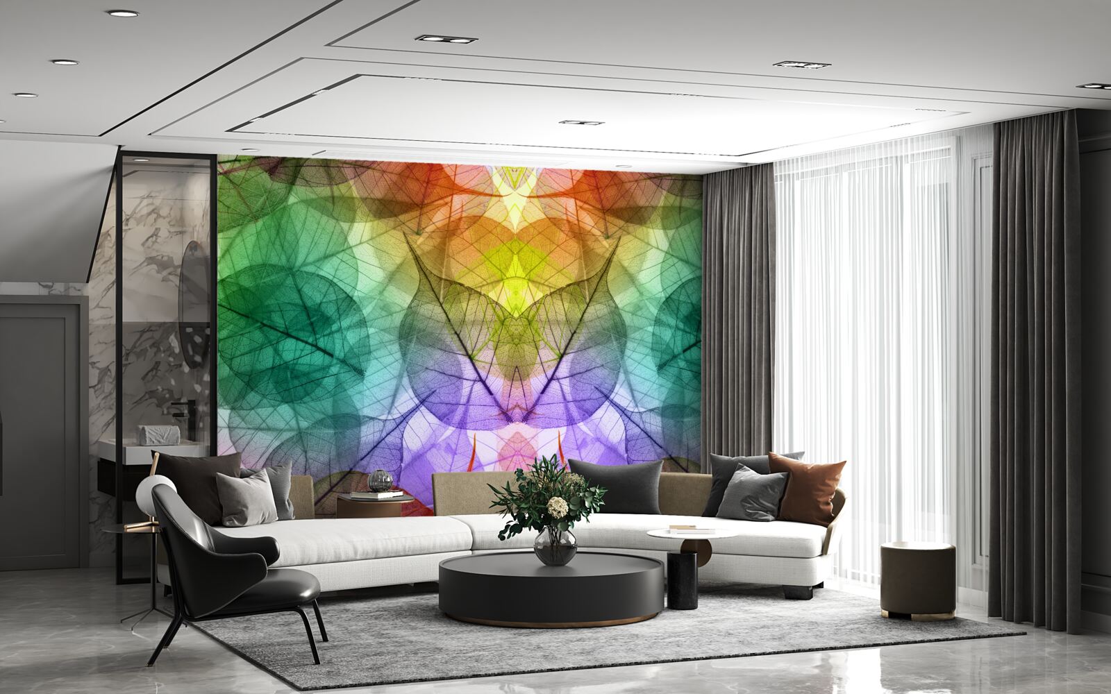 Fototapeta listy trblietajúce sa všetkými odtieňmi dúhy