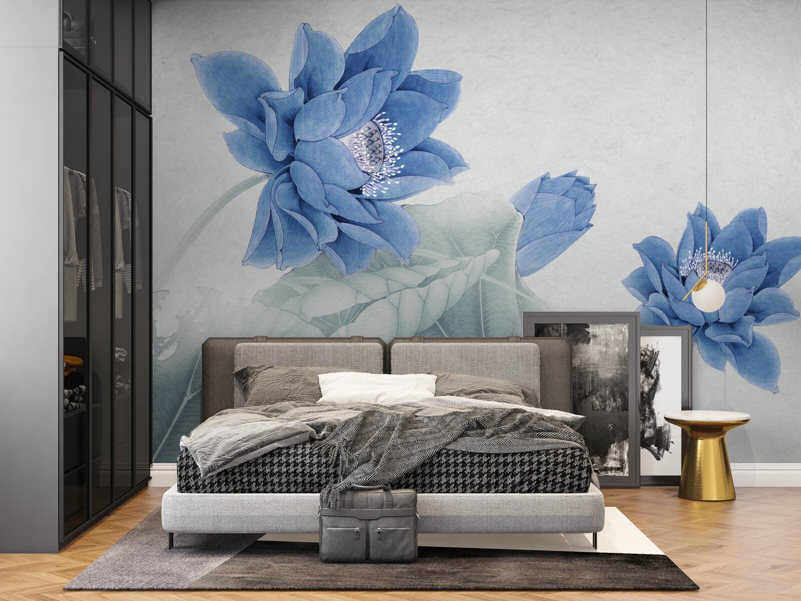 Fototapeta modré lotosy kvitnú na sivom pozadí