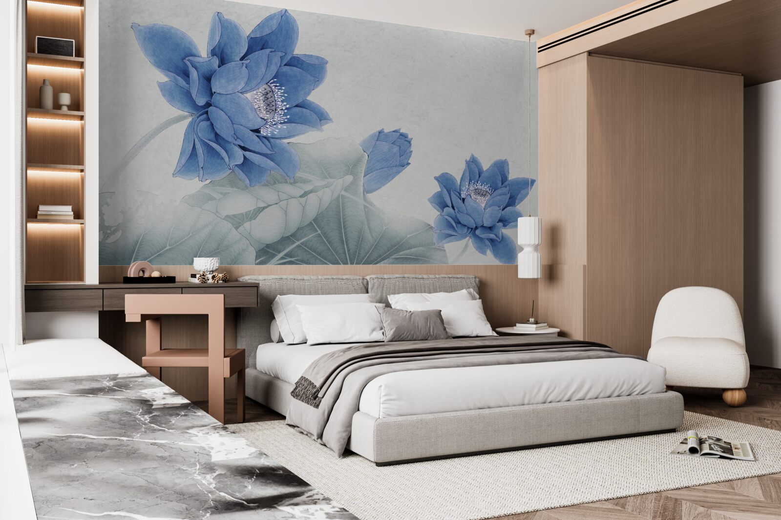 Fototapeta modré lotosy kvitnú na sivom pozadí