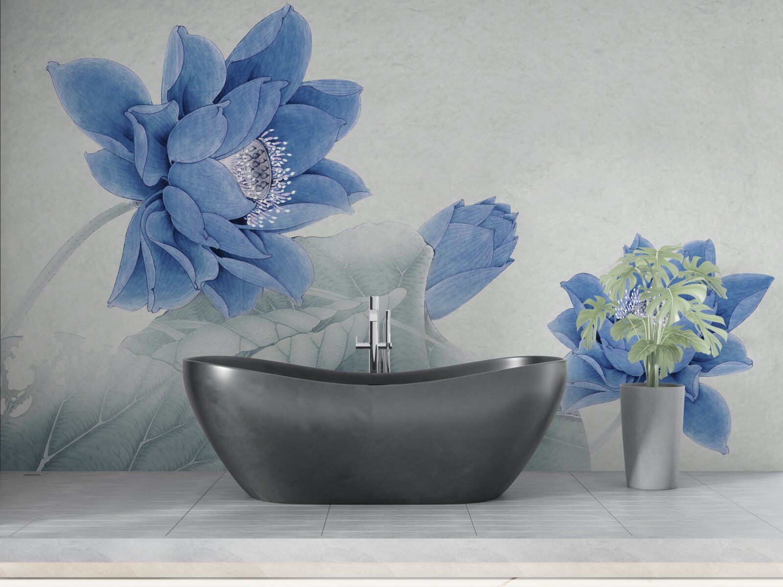 Fototapeta modré lotosy kvitnú na sivom pozadí