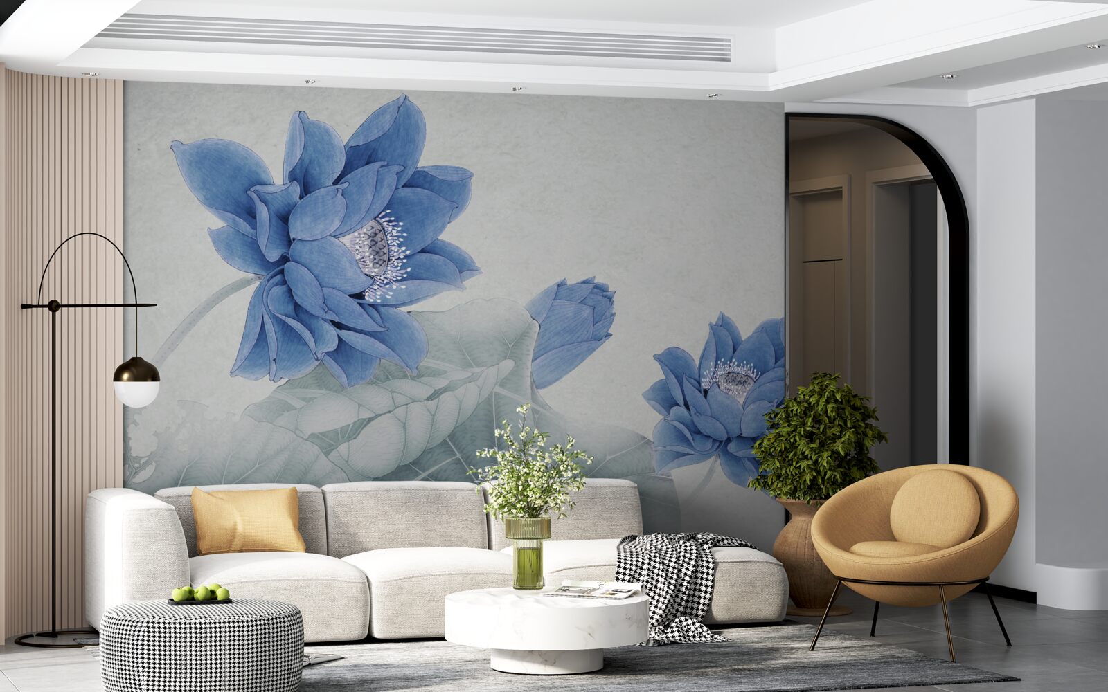 Fototapeta modré lotosy kvitnú na sivom pozadí