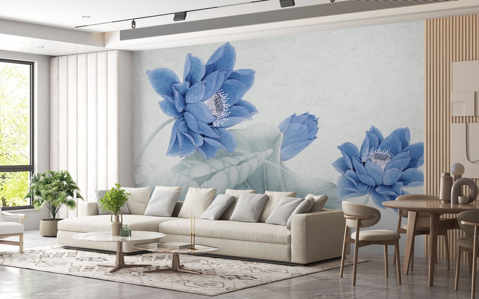 Fototapeta modré lotosy kvitnú na sivom pozadí