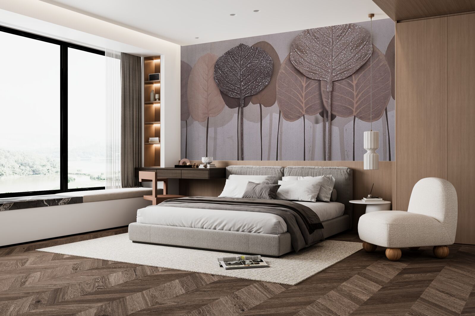 Fototapeta les pokrytý jesenným lístím