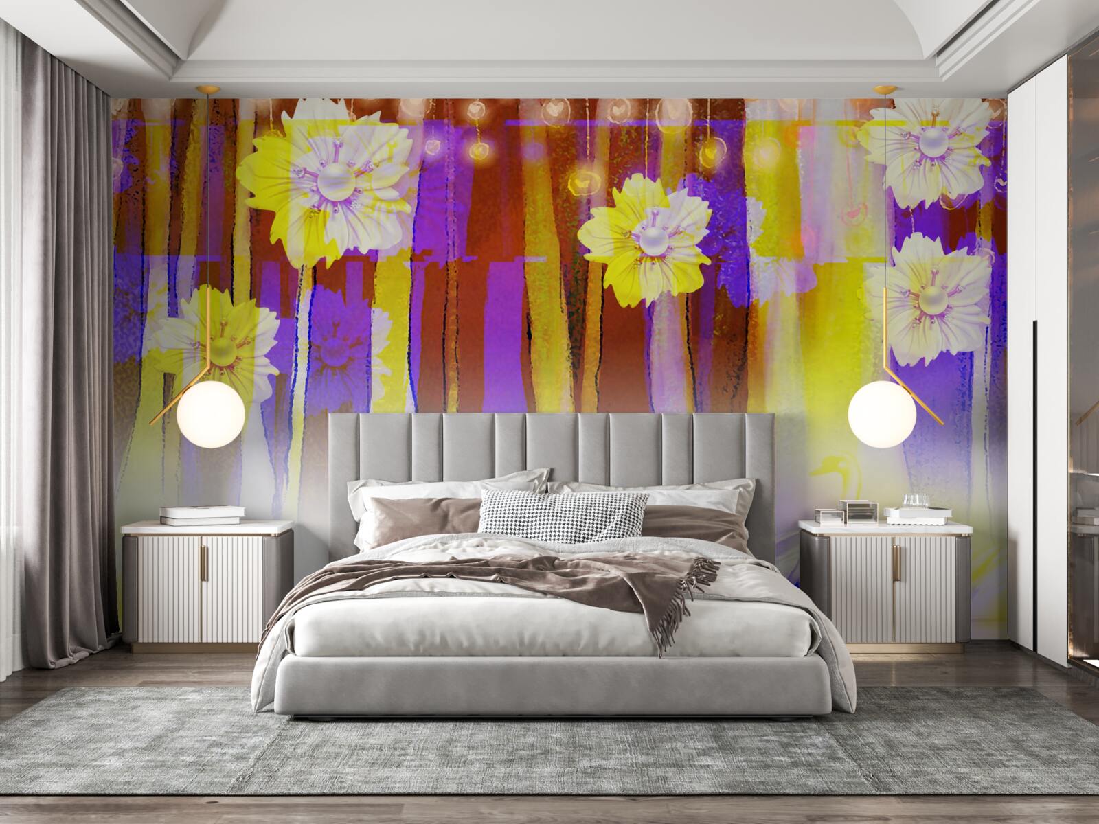 Fototapeta labutie biele kvety a labute plávajúce na vode