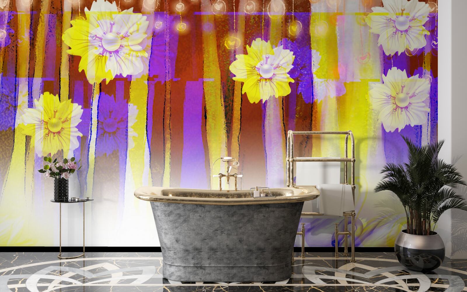 Fototapeta labutie biele kvety a labute plávajúce na vode