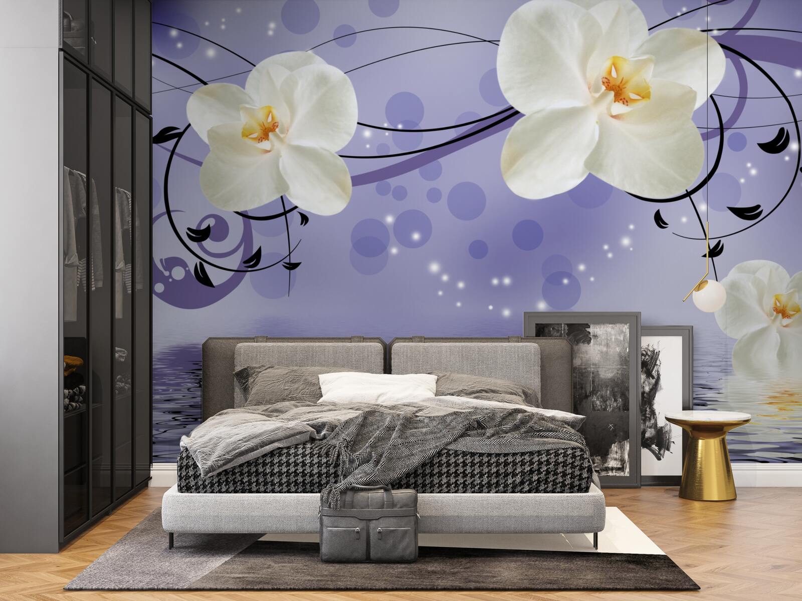 Fototapeta pri jazierku sú veľké snehobiele kvety