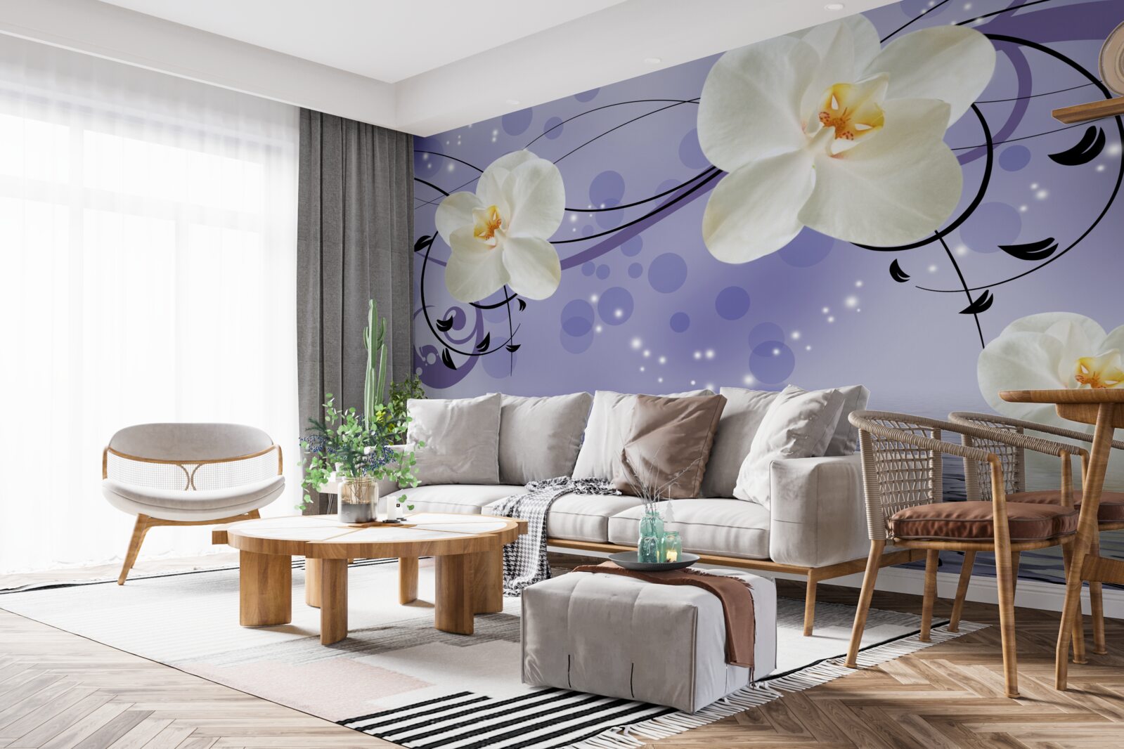 Fototapeta pri jazierku sú veľké snehobiele kvety