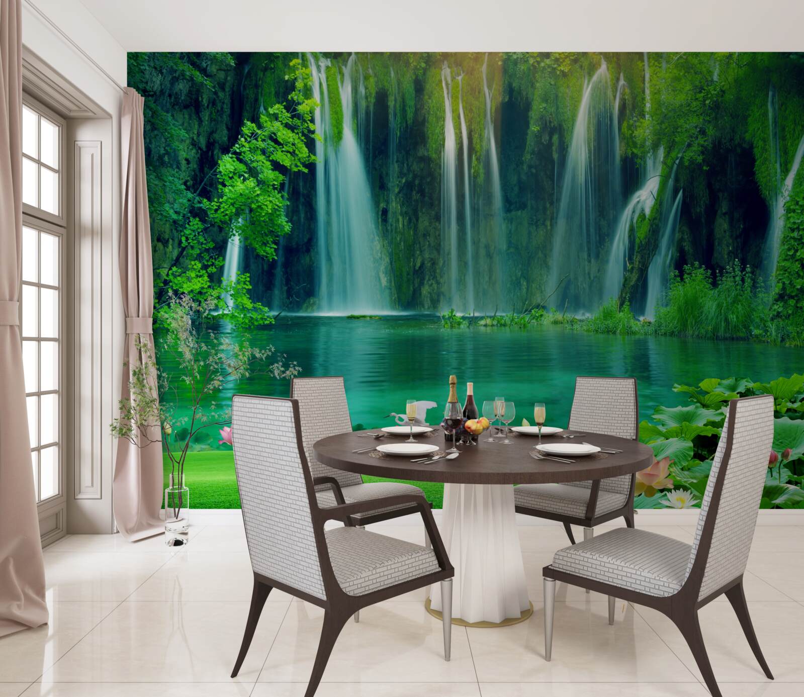 Fototapeta vodopády tečúce do krištáľovo čistého jazera