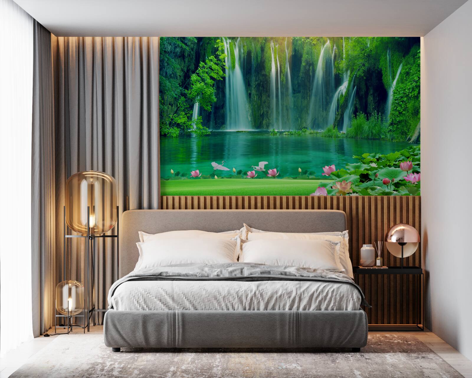 Fototapeta vodopády tečúce do krištáľovo čistého jazera