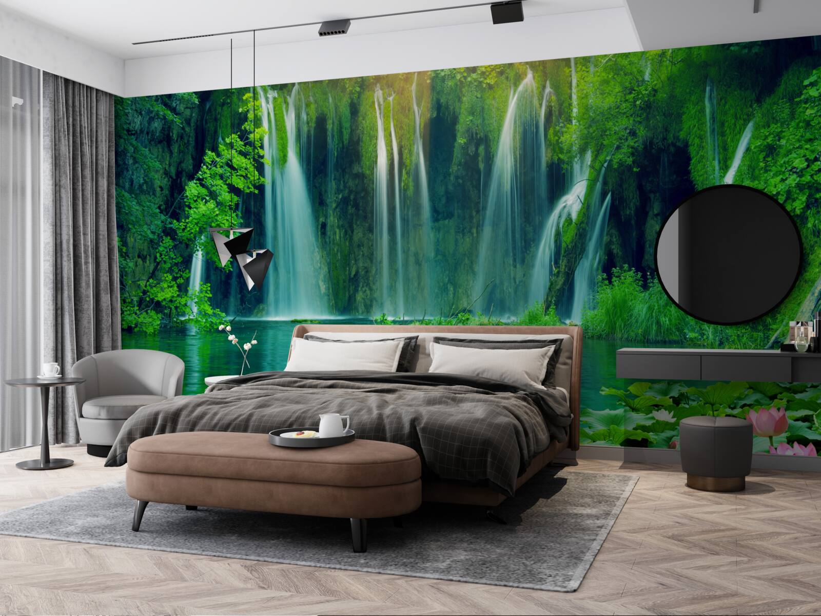 Fototapeta vodopády tečúce do krištáľovo čistého jazera