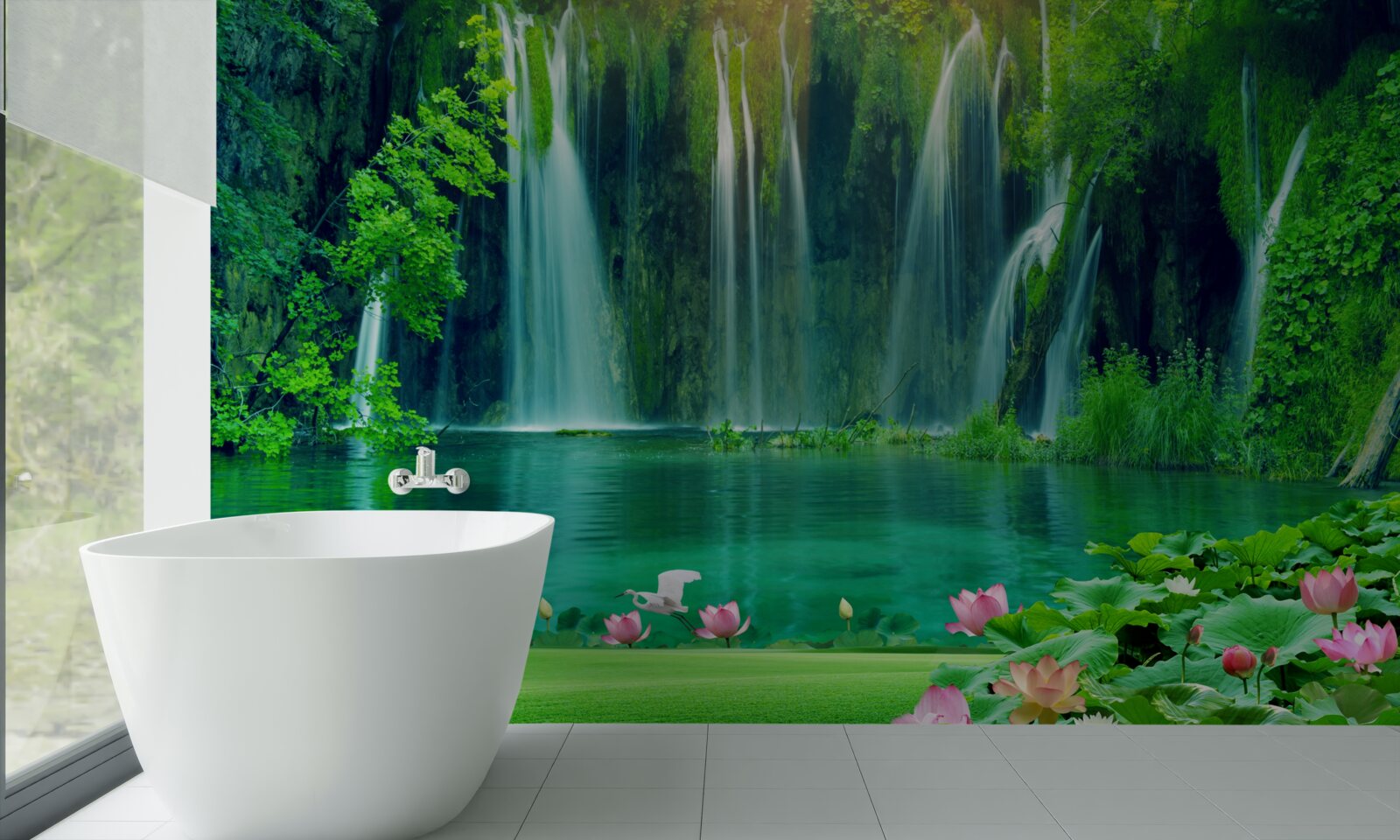 Fototapeta vodopády tečúce do krištáľovo čistého jazera