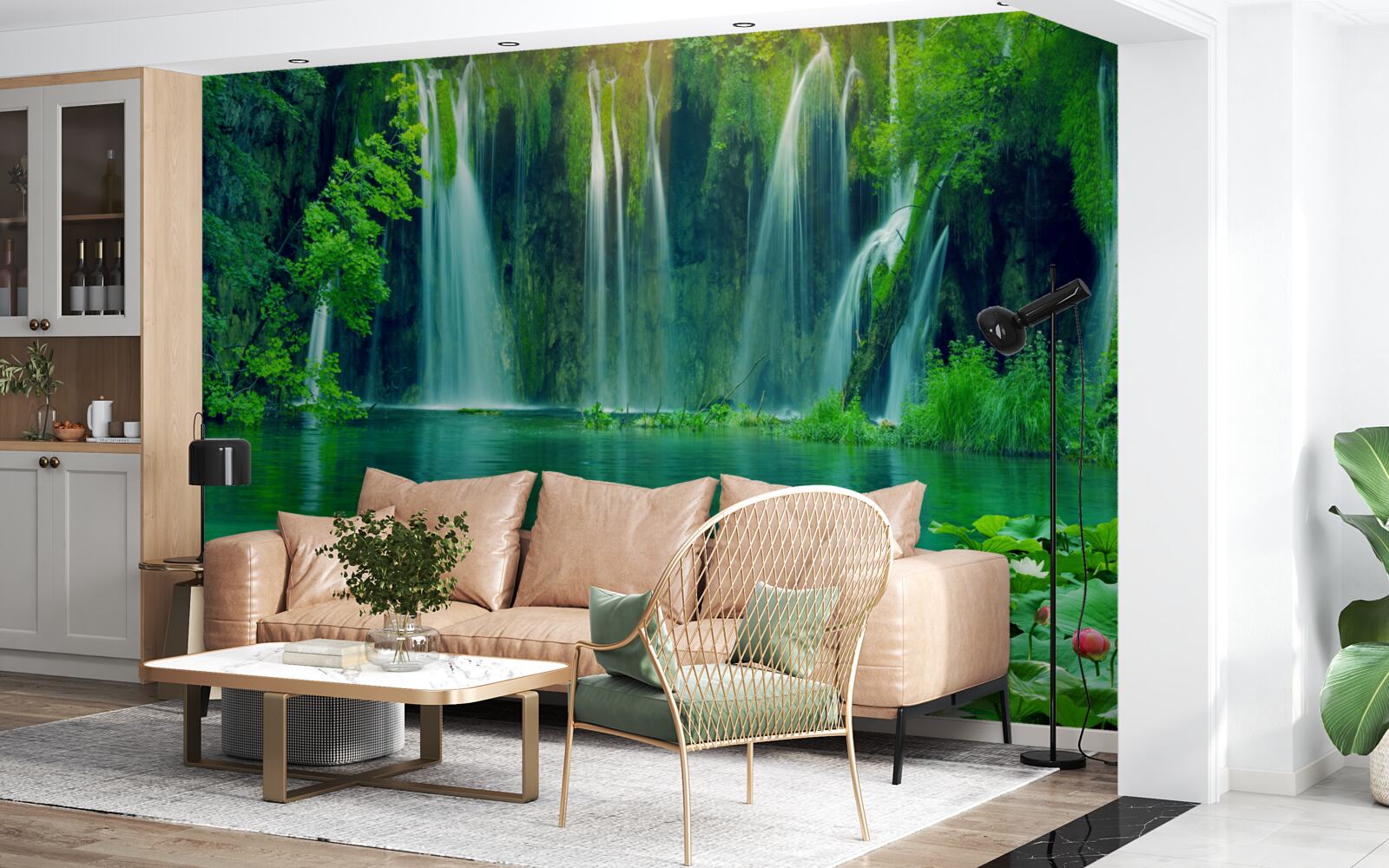 Fototapeta vodopády tečúce do krištáľovo čistého jazera