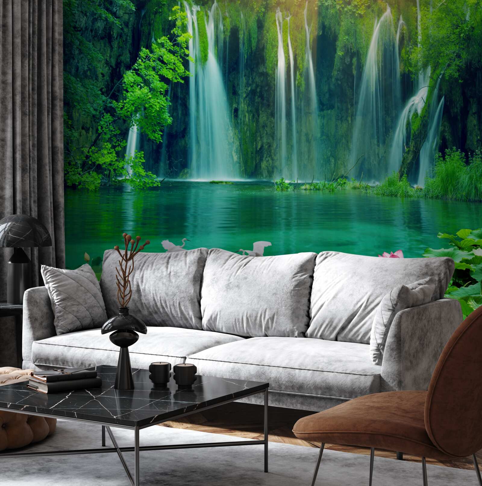 Fototapeta vodopády tečúce do krištáľovo čistého jazera