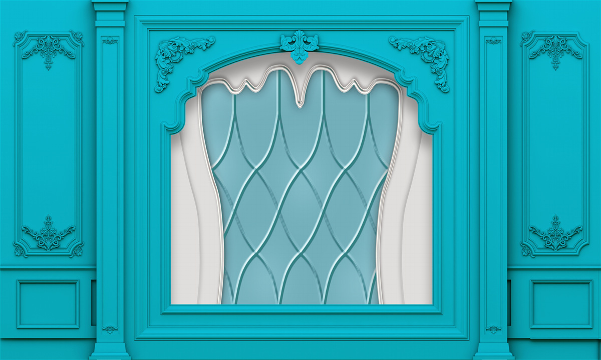 Fototapeta okno s modrým farebným sklom