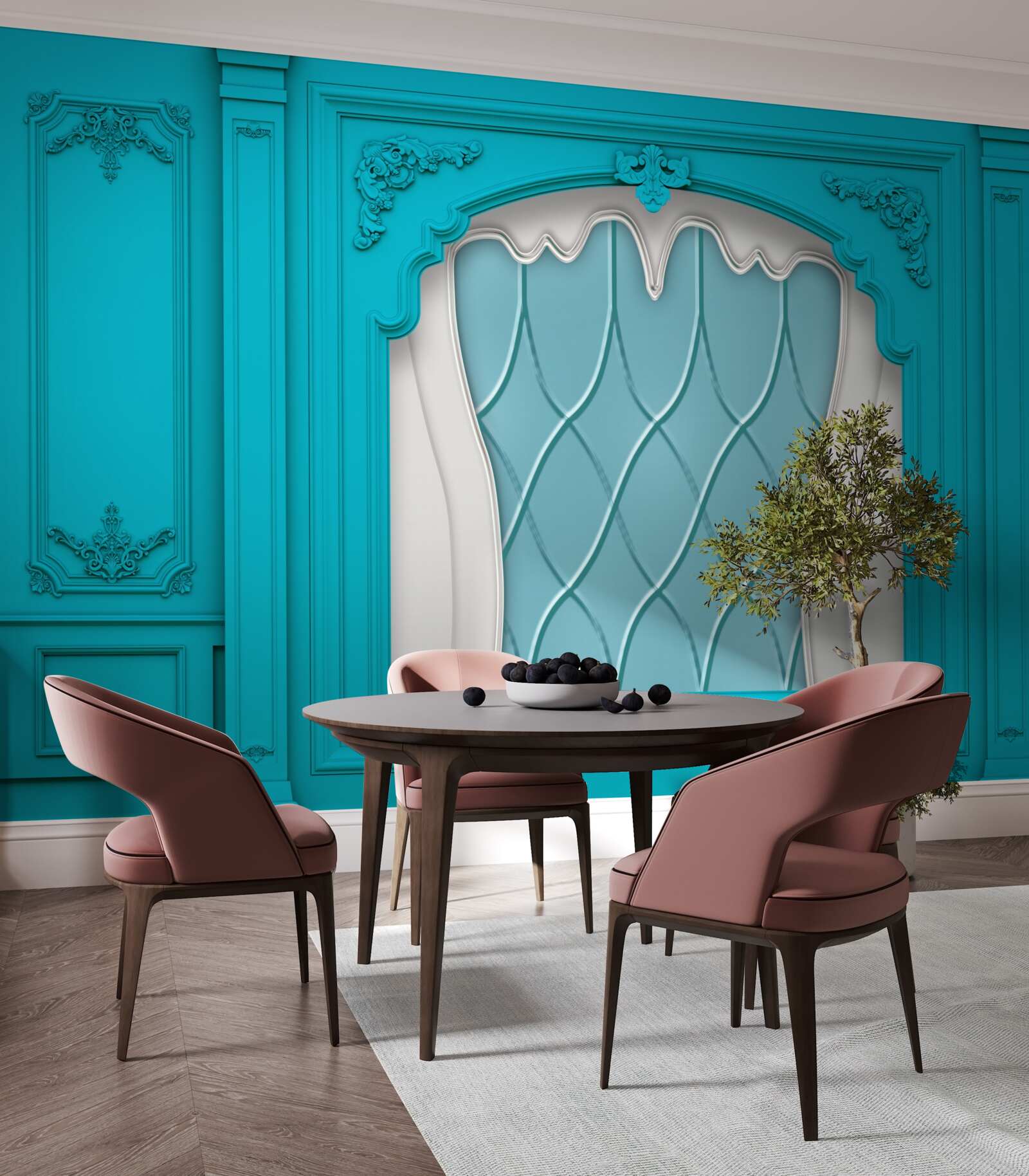 Fototapeta okno s modrým farebným sklom