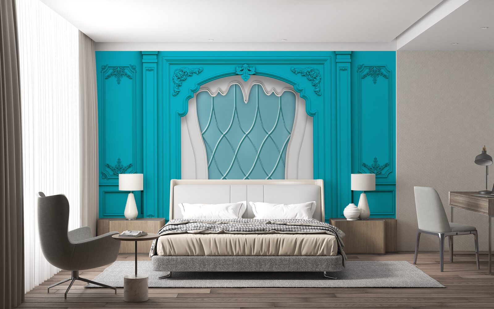 Fototapeta okno s modrým farebným sklom