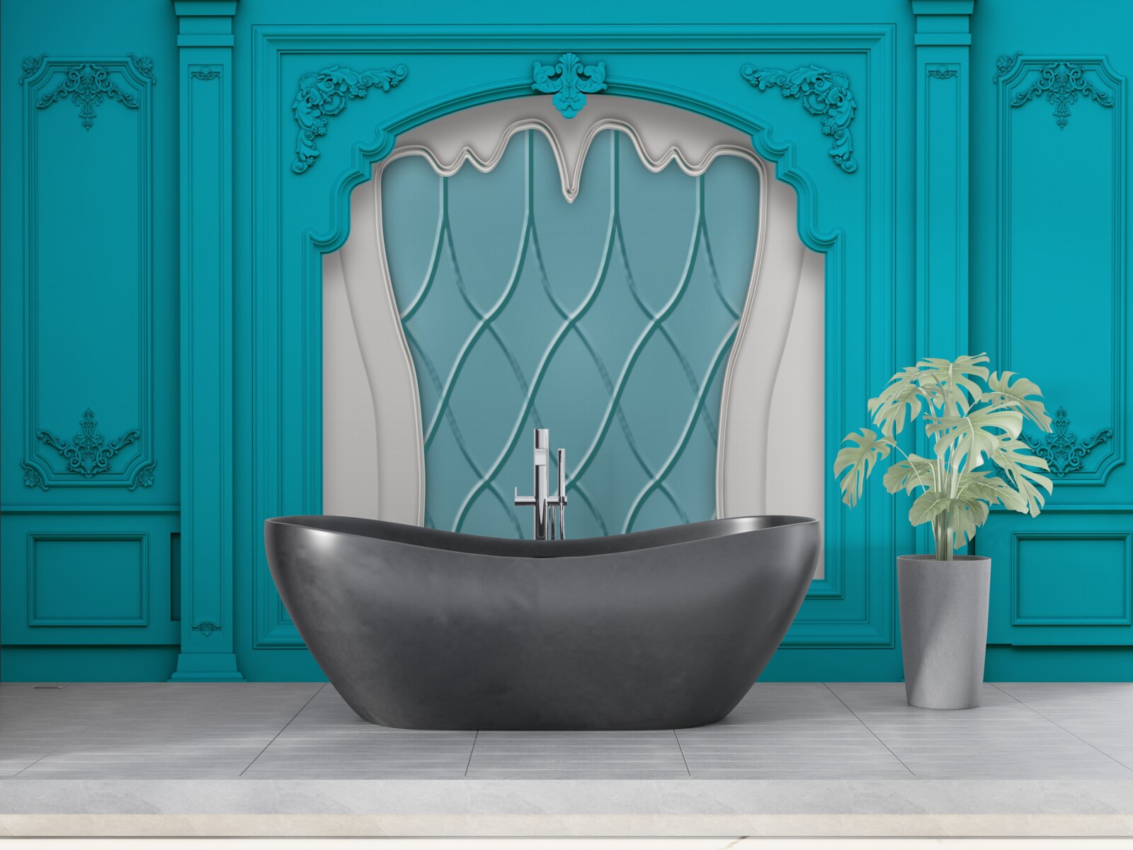 Fototapeta okno s modrým farebným sklom