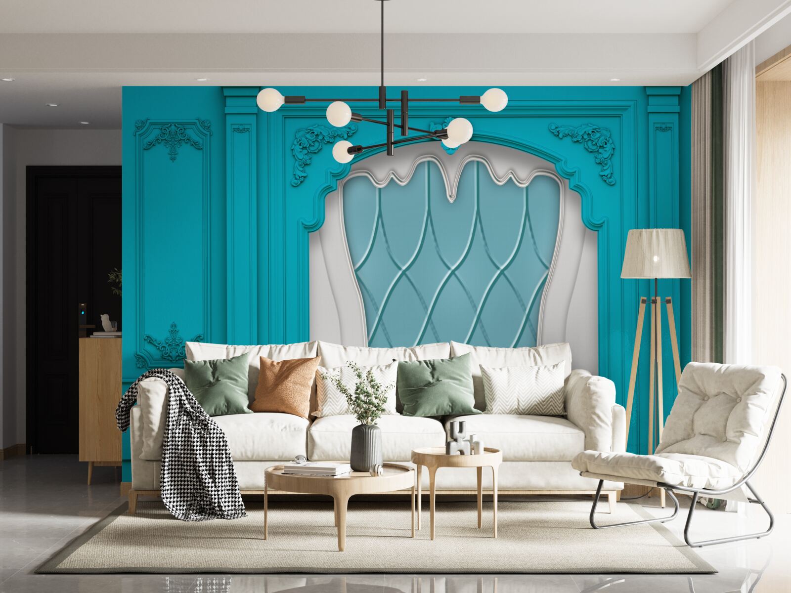 Fototapeta okno s modrým farebným sklom