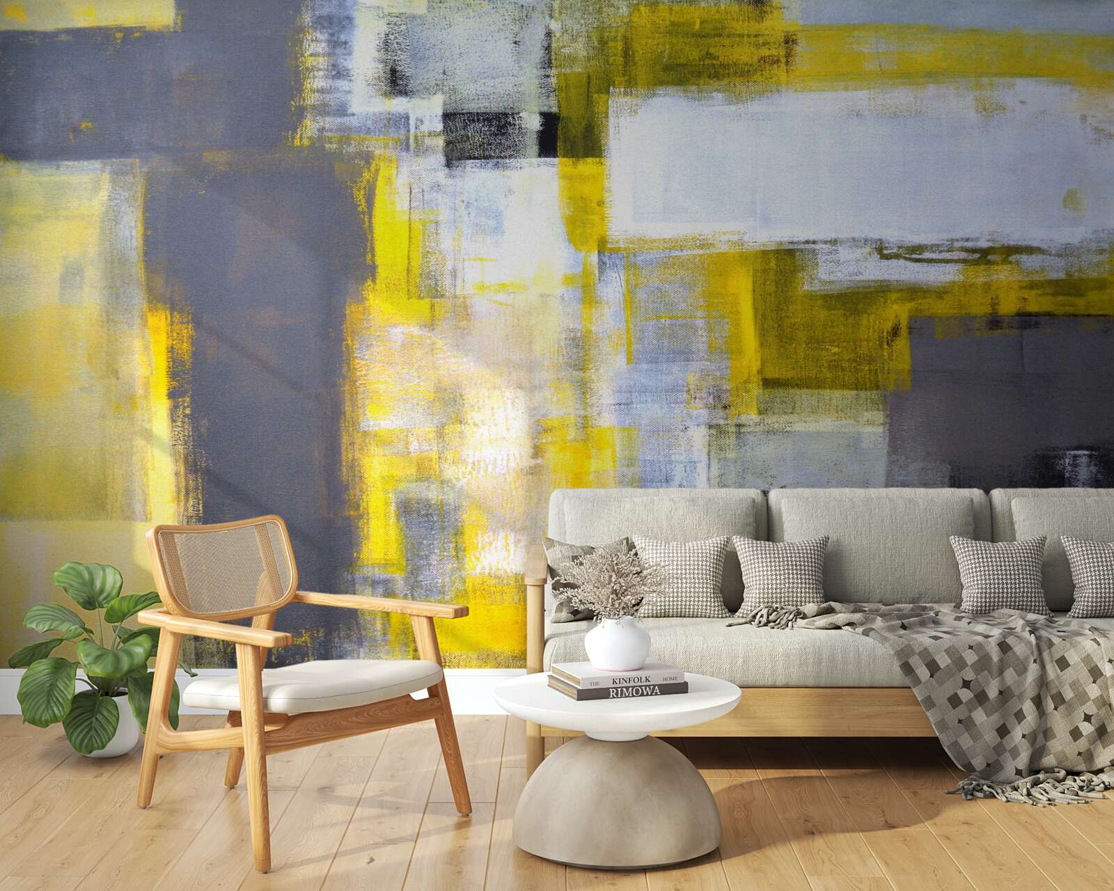 Fototapeta abstraktný obraz v odtieňoch žltej a šedej, vyrobený farbami