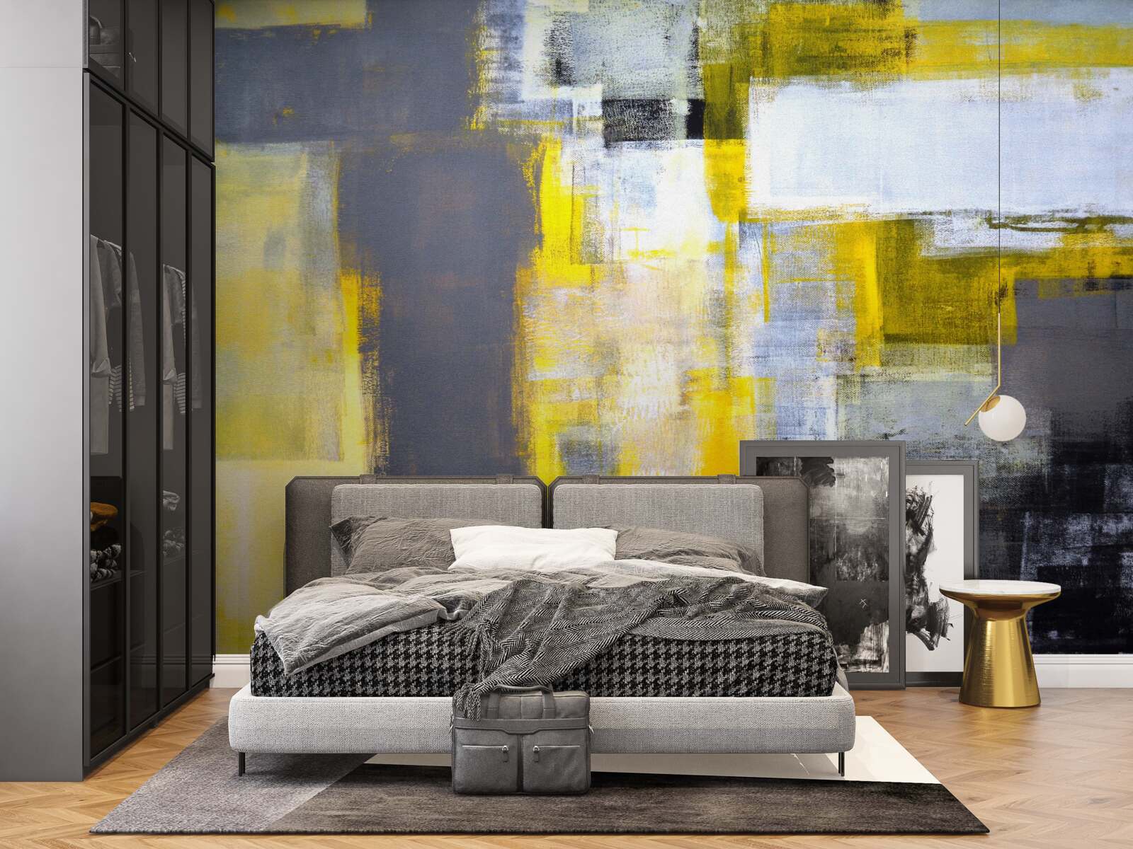 Fototapeta abstraktný obraz v odtieňoch žltej a šedej, vyrobený farbami