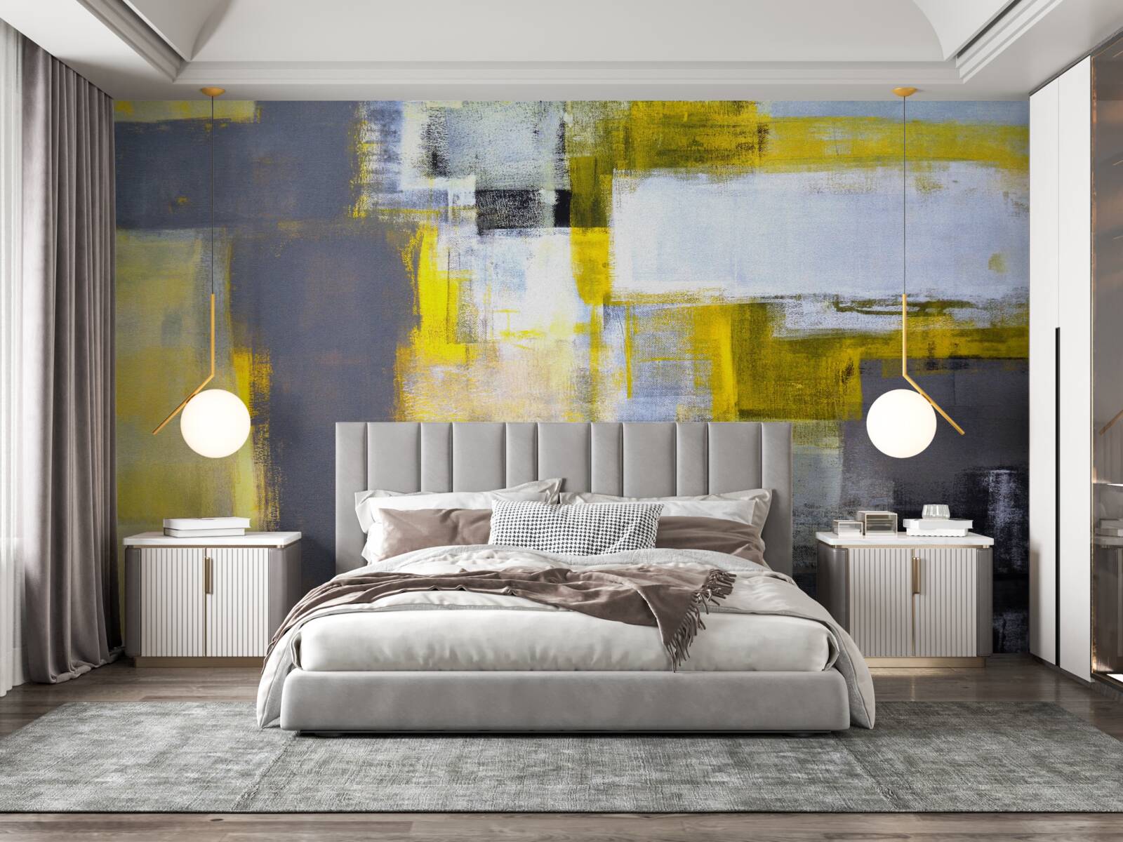 Fototapeta abstraktný obraz v odtieňoch žltej a šedej, vyrobený farbami