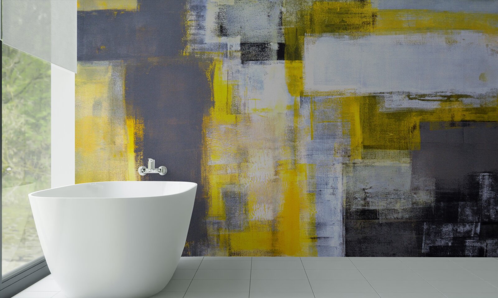 Fototapeta abstraktný obraz v odtieňoch žltej a šedej, vyrobený farbami