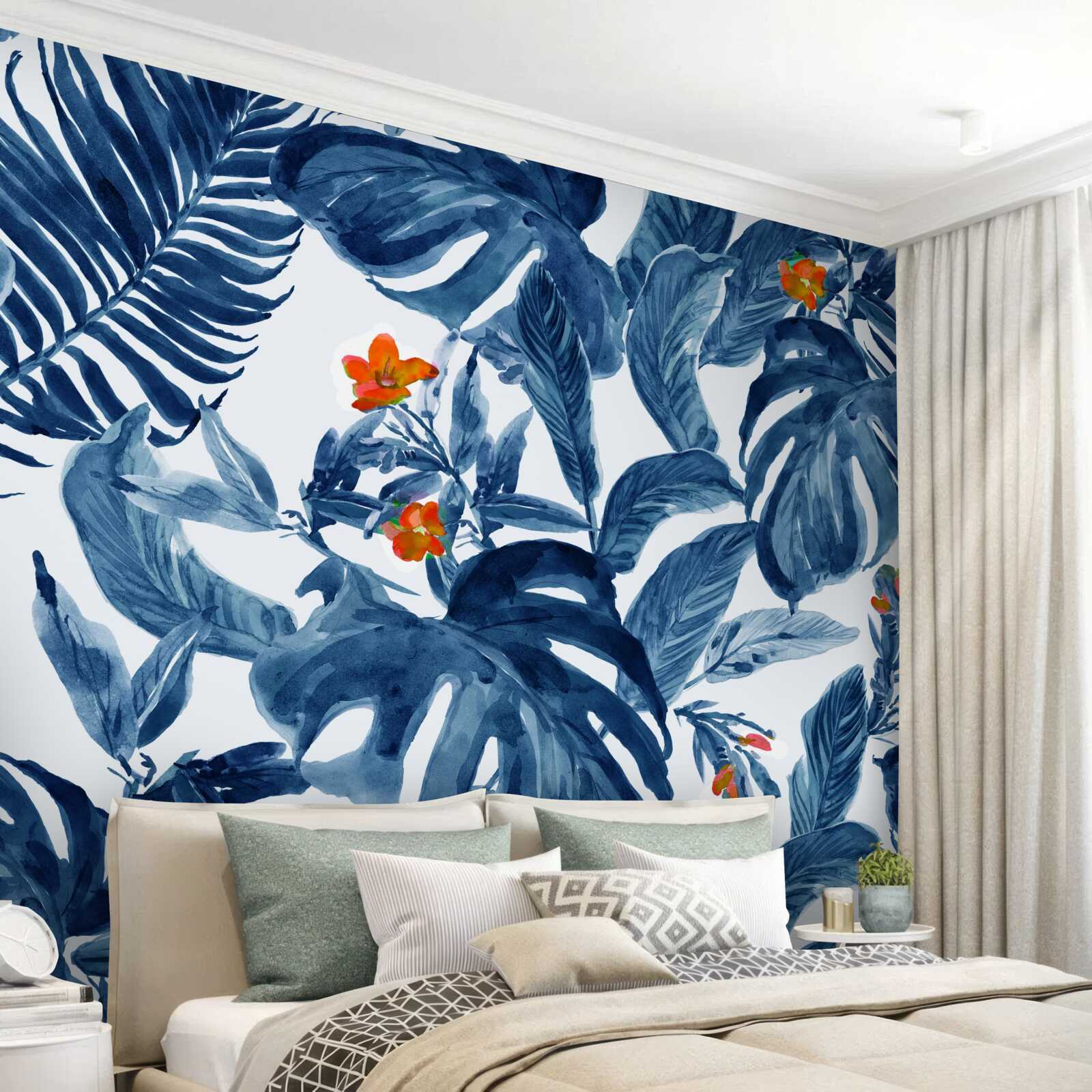 Fototapeta broskyňová ľalia a modrá papraď