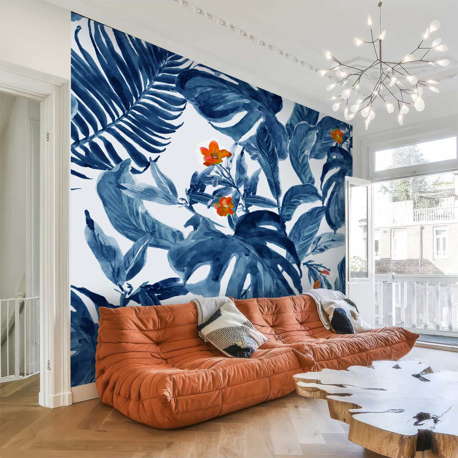 Fototapeta broskyňová ľalia a modrá papraď