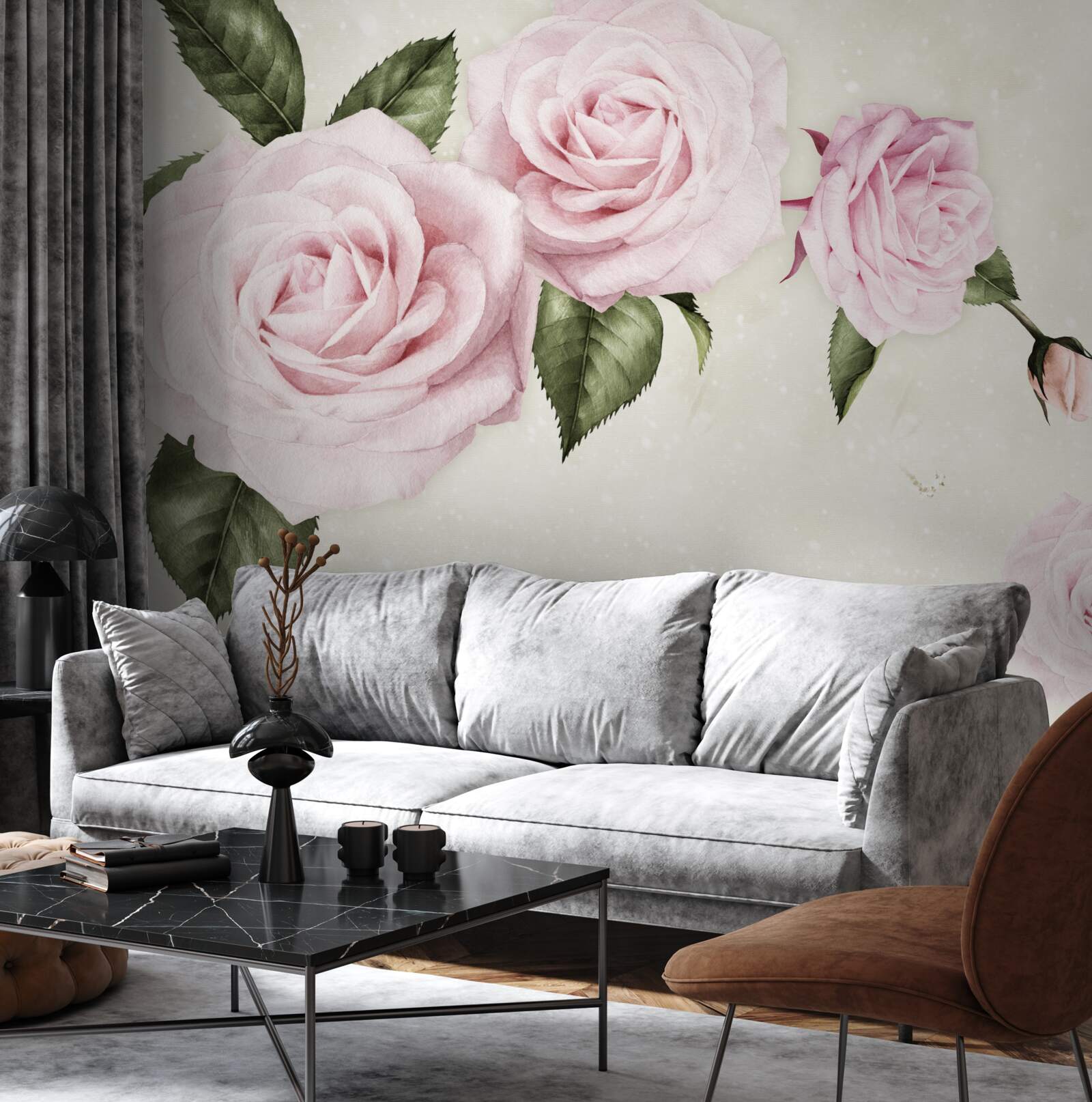 Fototapeta jemné ružové ruže na bielom pozadí