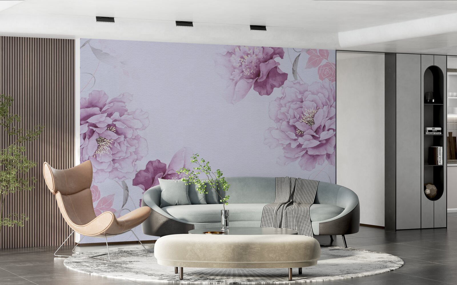 Fototapeta veľké fialové kvety na sivom pozadí