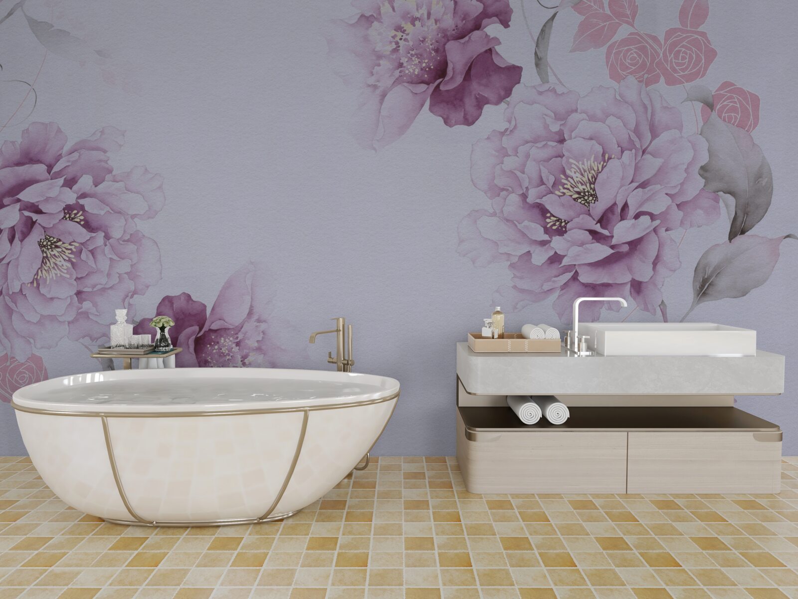 Fototapeta veľké fialové kvety na sivom pozadí