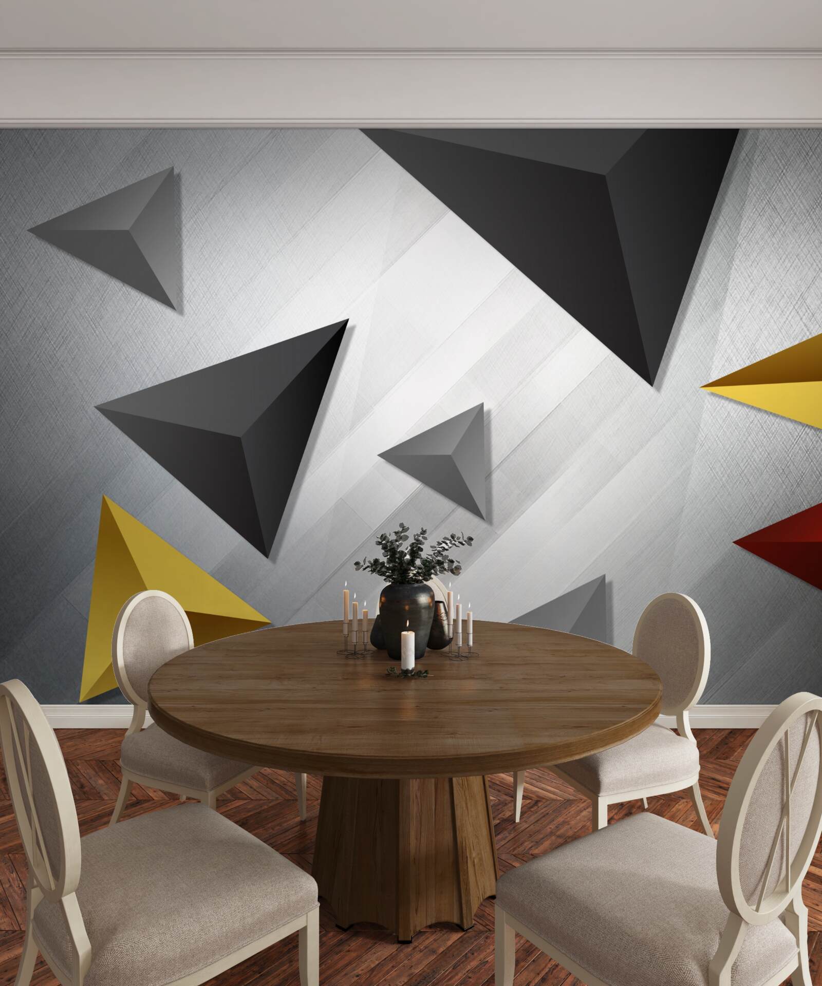 Fototapeta vo vzduchu sa vznášajú trojuholníky rôznych odtieňov