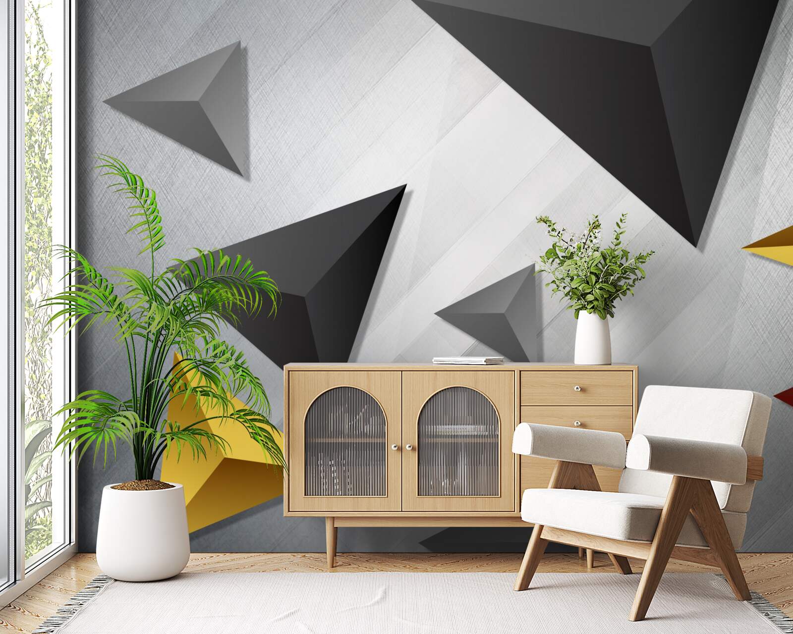 Fototapeta vo vzduchu sa vznášajú trojuholníky rôznych odtieňov