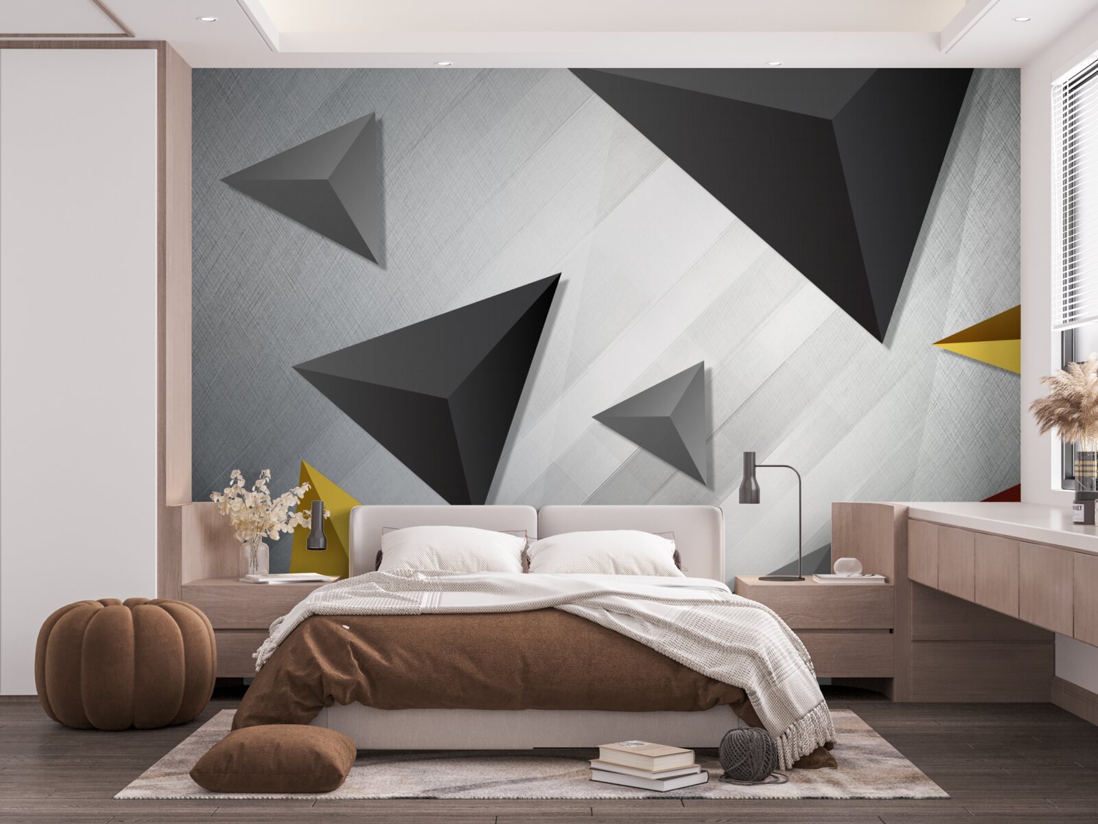 Fototapeta vo vzduchu sa vznášajú trojuholníky rôznych odtieňov