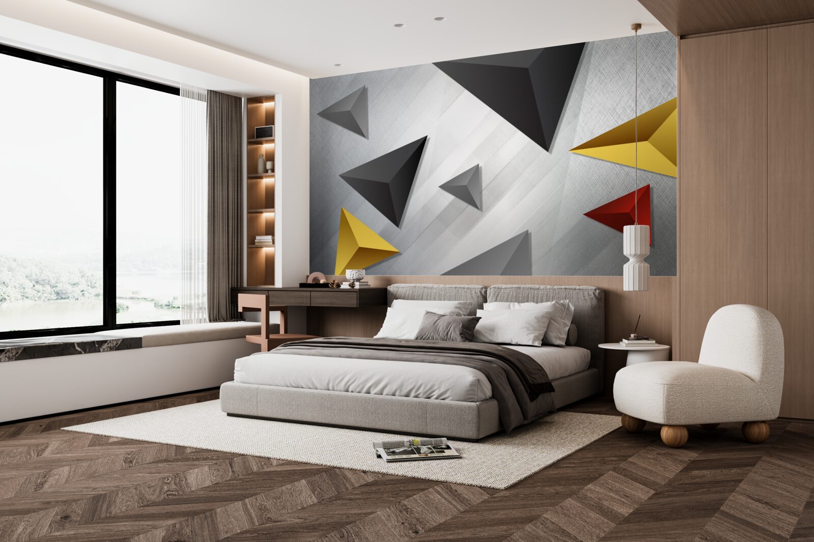 Fototapeta vo vzduchu sa vznášajú trojuholníky rôznych odtieňov