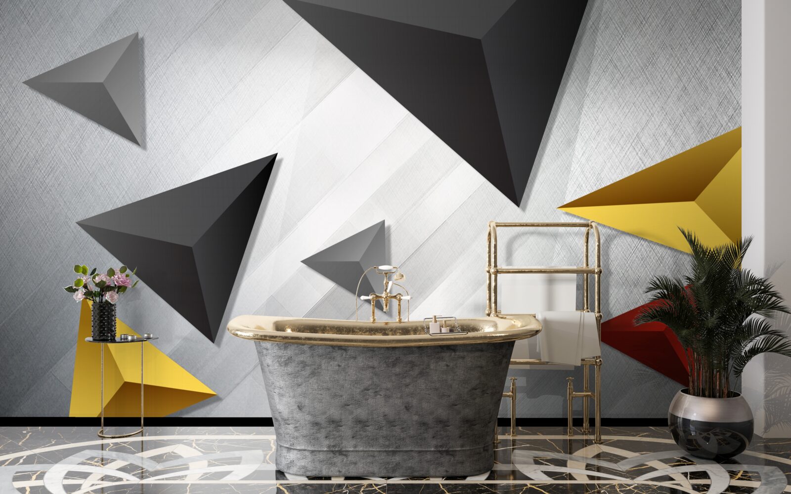 Fototapeta vo vzduchu sa vznášajú trojuholníky rôznych odtieňov