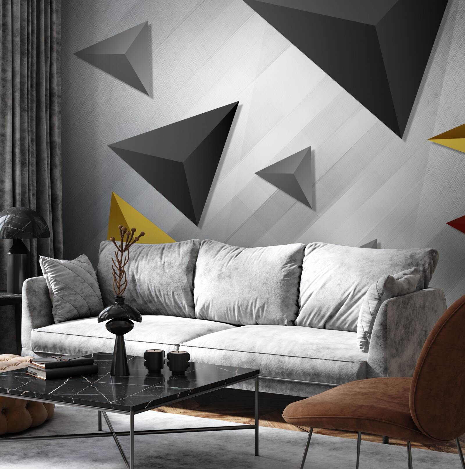 Fototapeta vo vzduchu sa vznášajú trojuholníky rôznych odtieňov