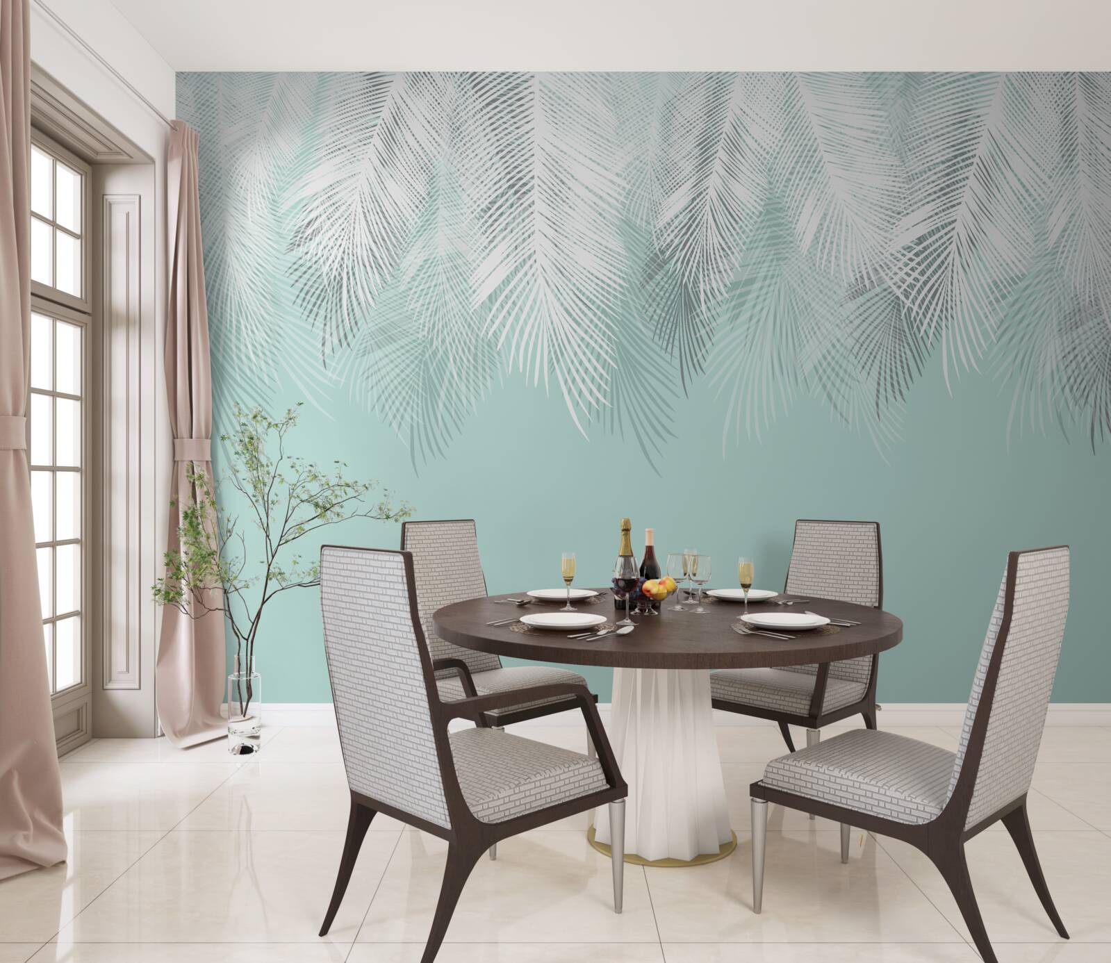 Fototapeta palmové listy sú biele na tyrkysovom podklade