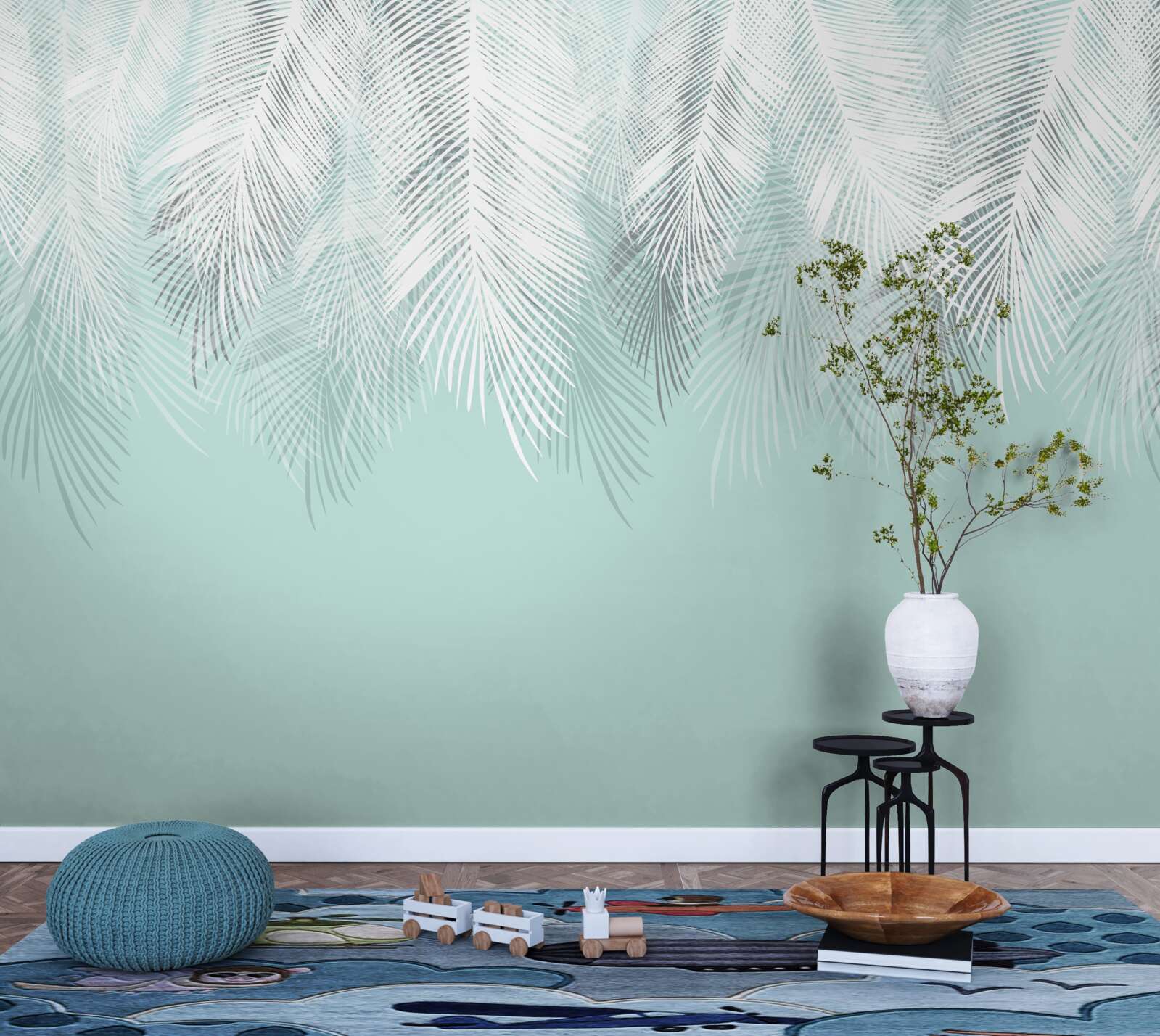 Fototapeta palmové listy sú biele na tyrkysovom podklade