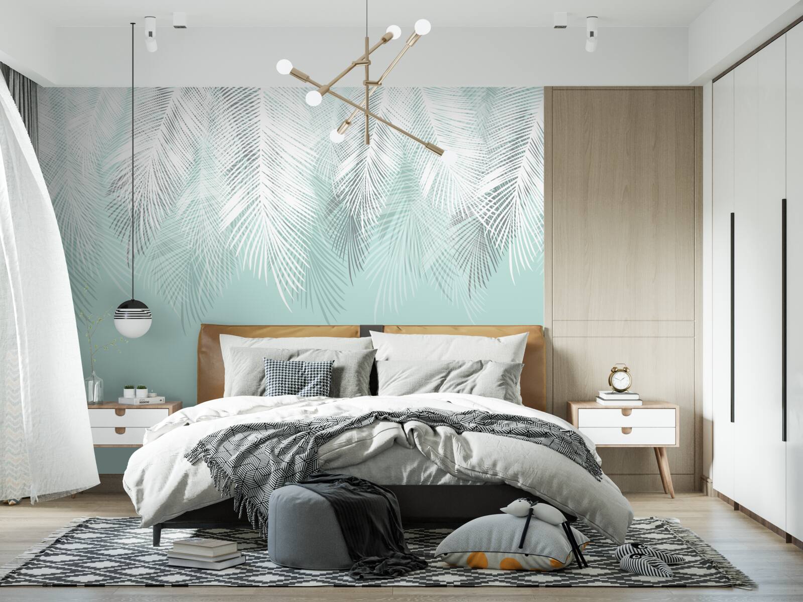 Fototapeta palmové listy sú biele na tyrkysovom podklade