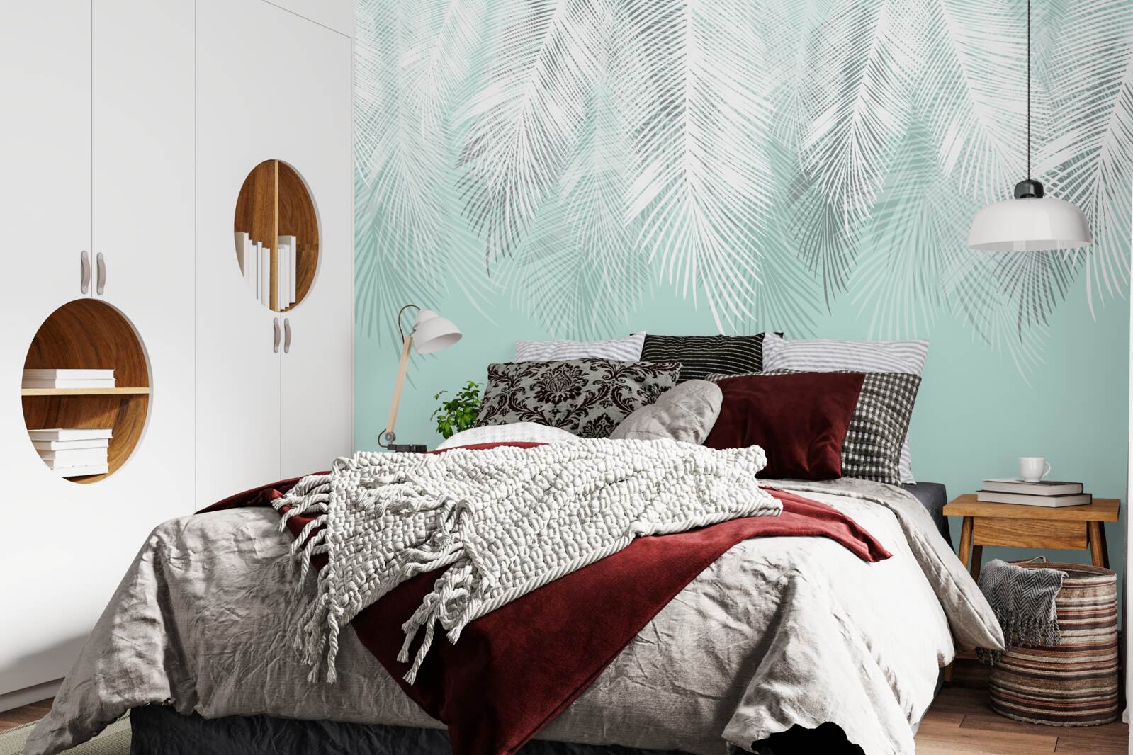 Fototapeta palmové listy sú biele na tyrkysovom podklade