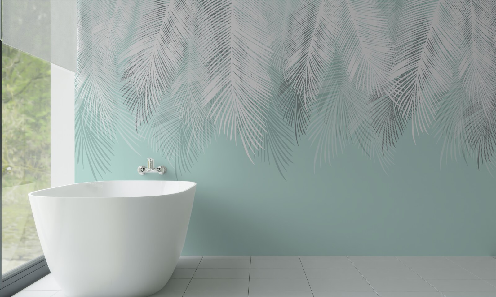 Fototapeta palmové listy sú biele na tyrkysovom podklade