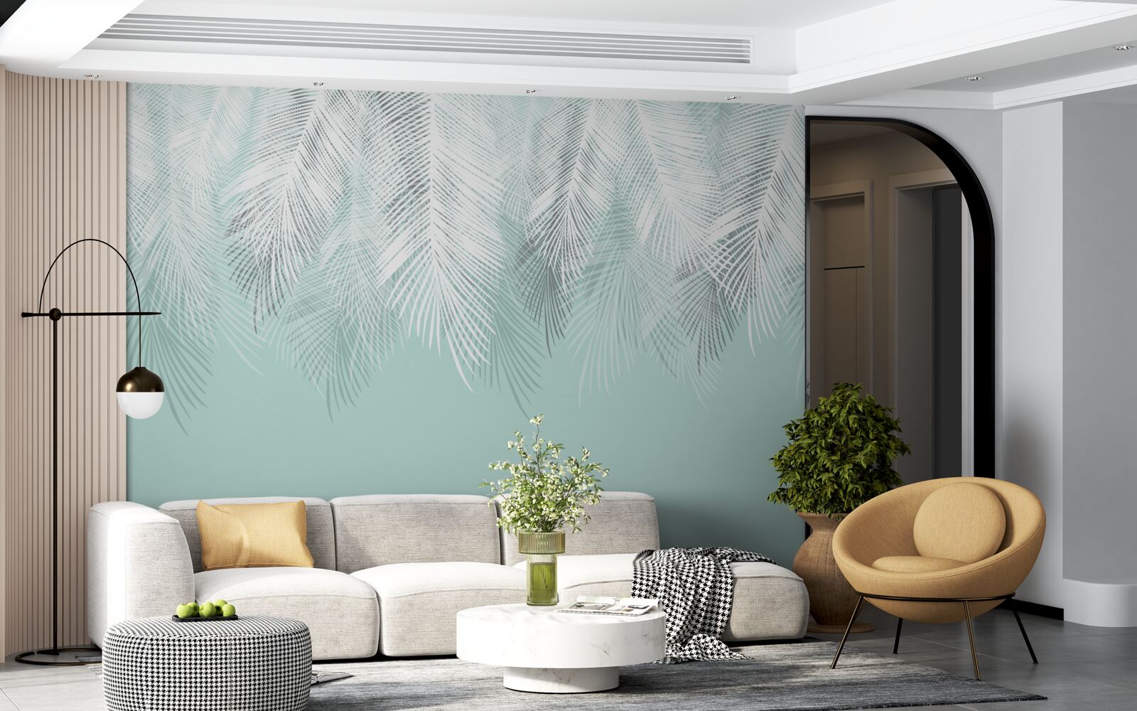 Fototapeta palmové listy sú biele na tyrkysovom podklade