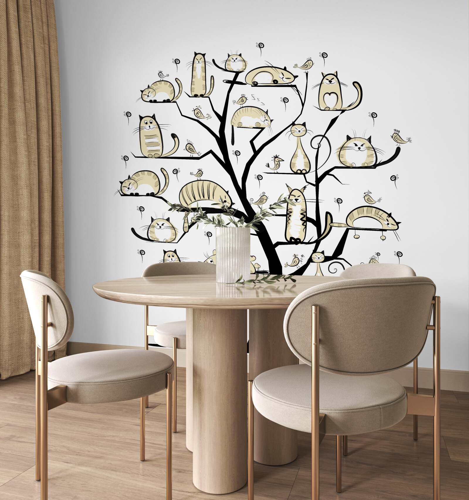 Fototapeta našuchorené mačky na vetvách stromov