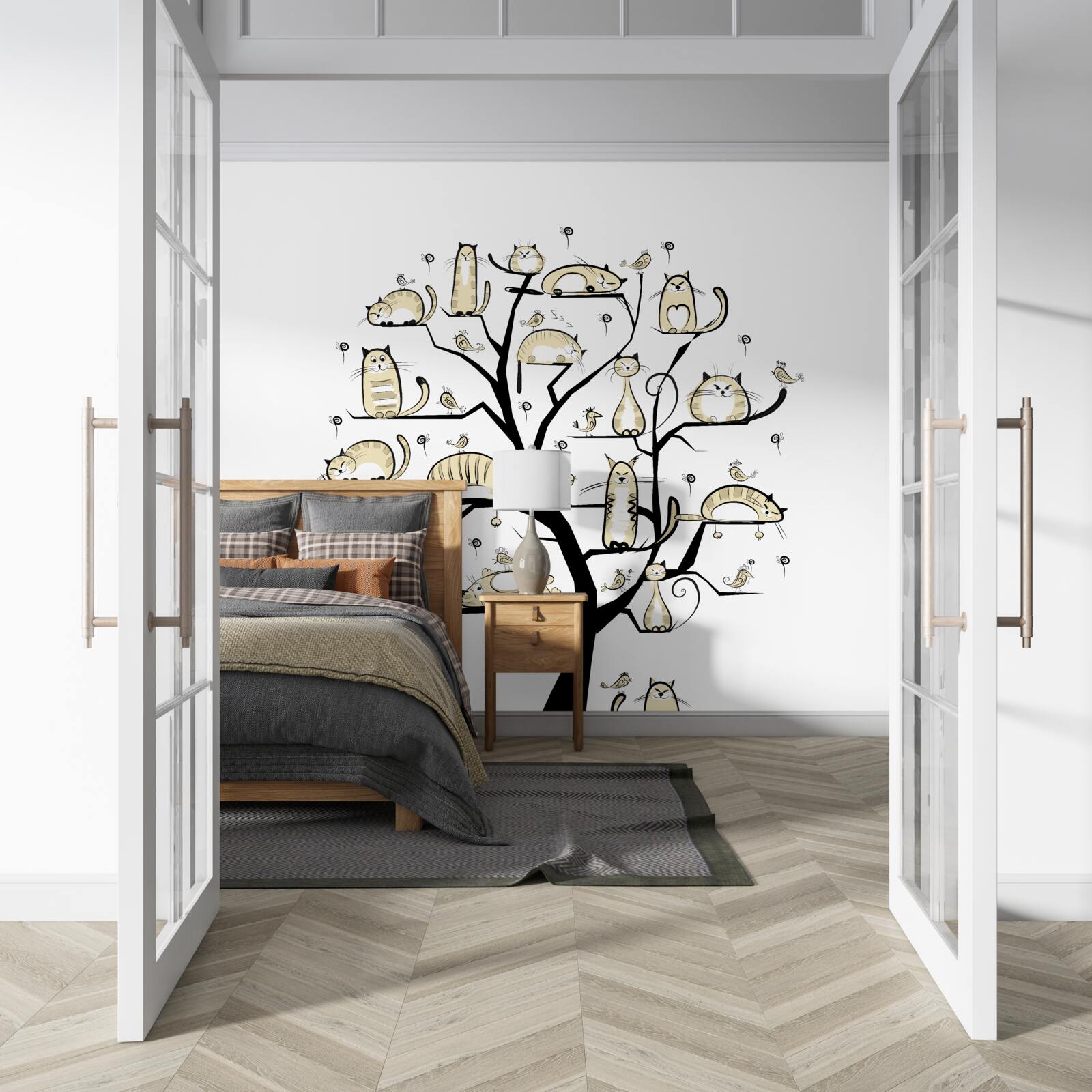 Fototapeta našuchorené mačky na vetvách stromov