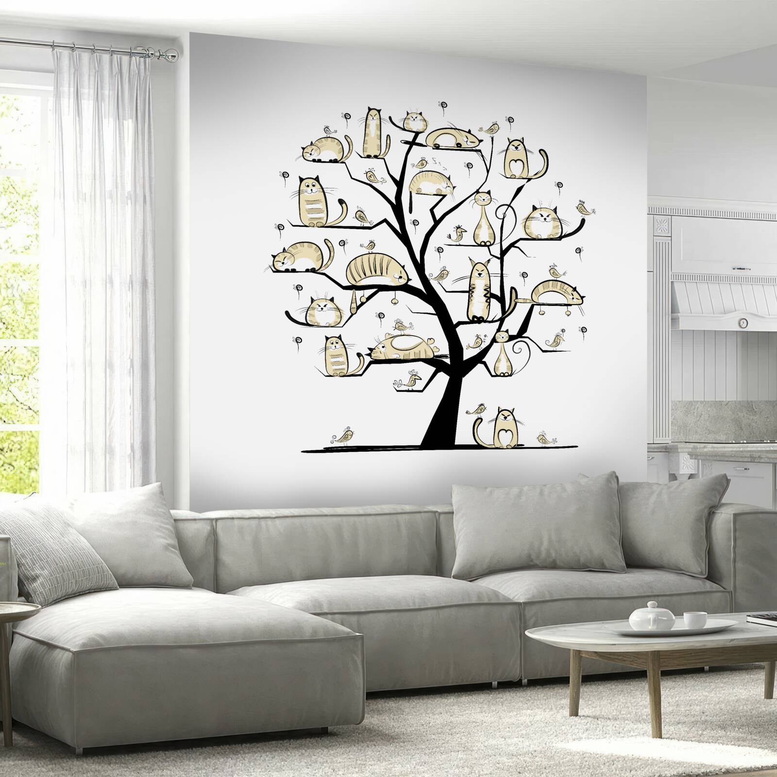 Fototapeta našuchorené mačky na vetvách stromov